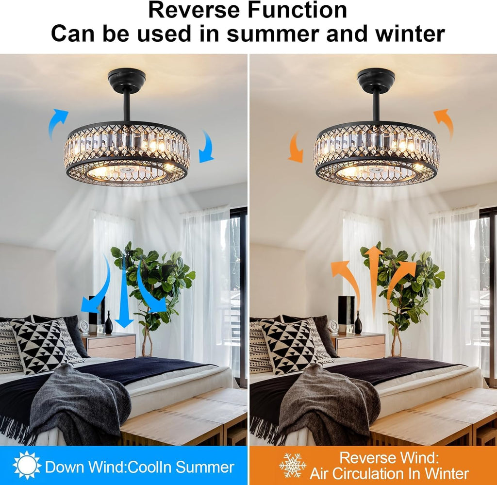 20" Black Crystal Ceiling Fan with Lights E5522
