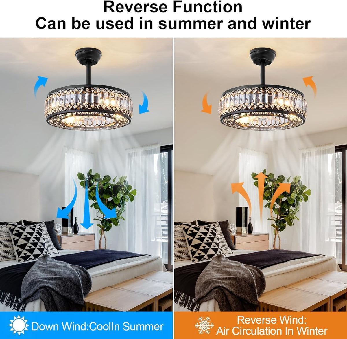 20" Black Crystal Ceiling Fan with Lights E5522
