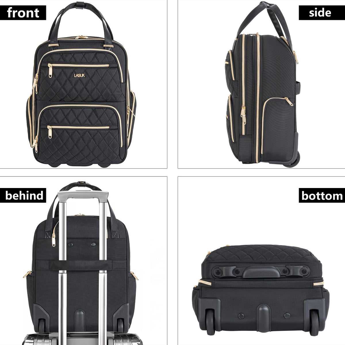Underseat Carry On Luggage with Wheels, Black, 17" Q678924
