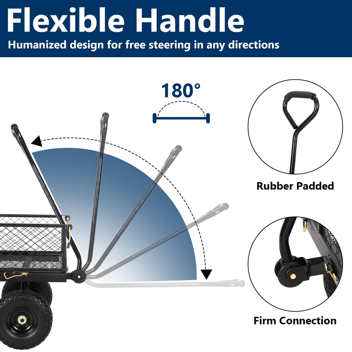 10" Flat Free Tires Steel Garden Cart with Rotating Handle F42570