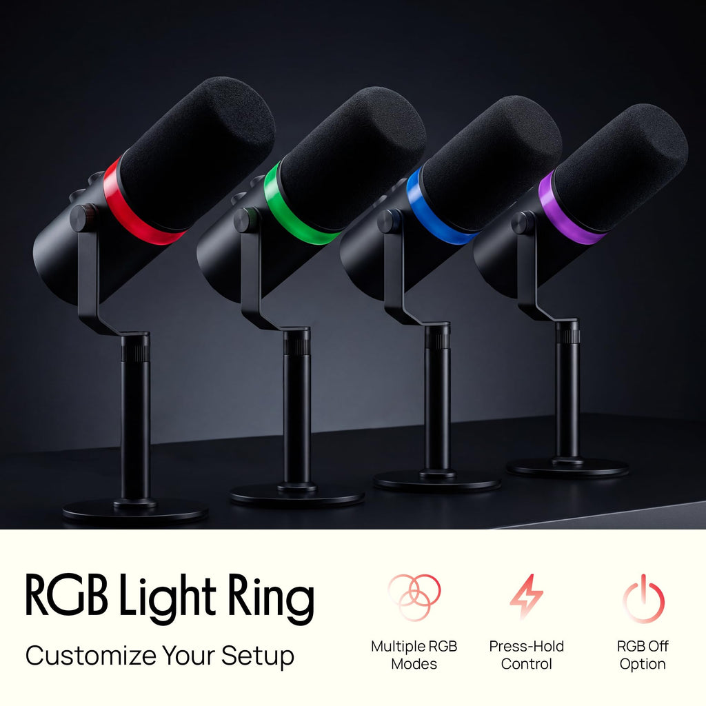 USB/XLR Cardioid Recording Microphone with RGB Lighting and Desktop Stand S44385