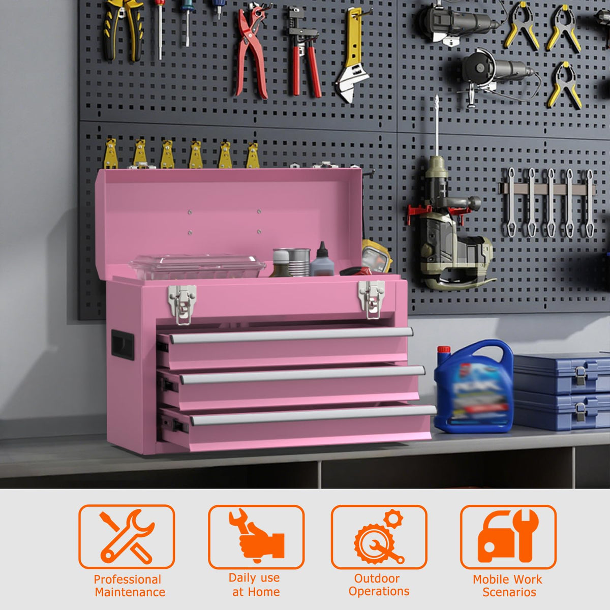 Portable Metal Tool Box with Drawers U72084