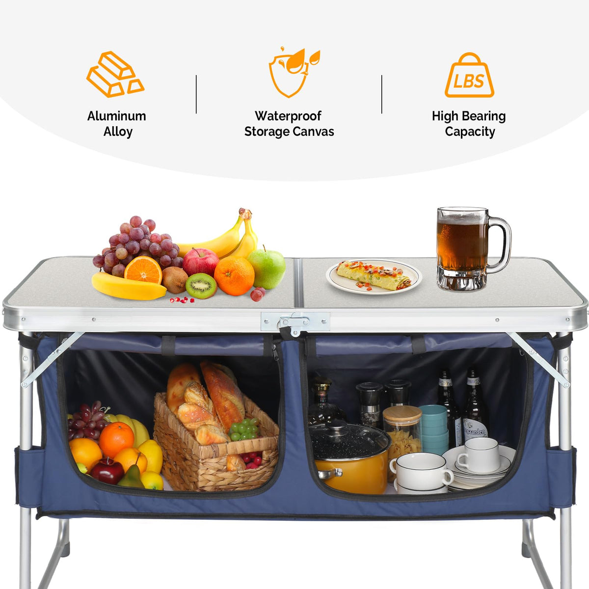 4 Ft White Aluminum Folding Camping Table T8543