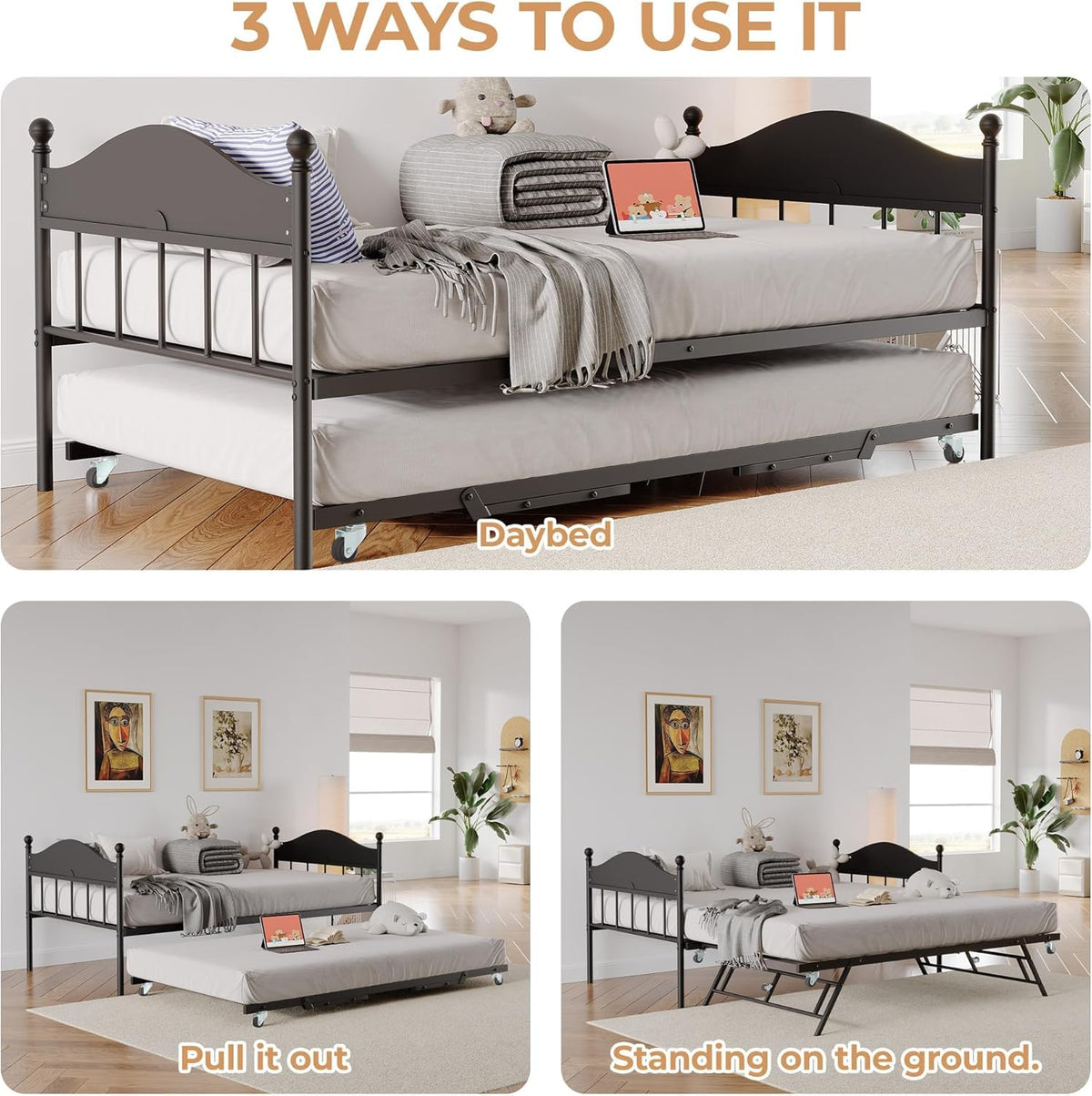 Black Daybed with Pop Up Trundle V532631