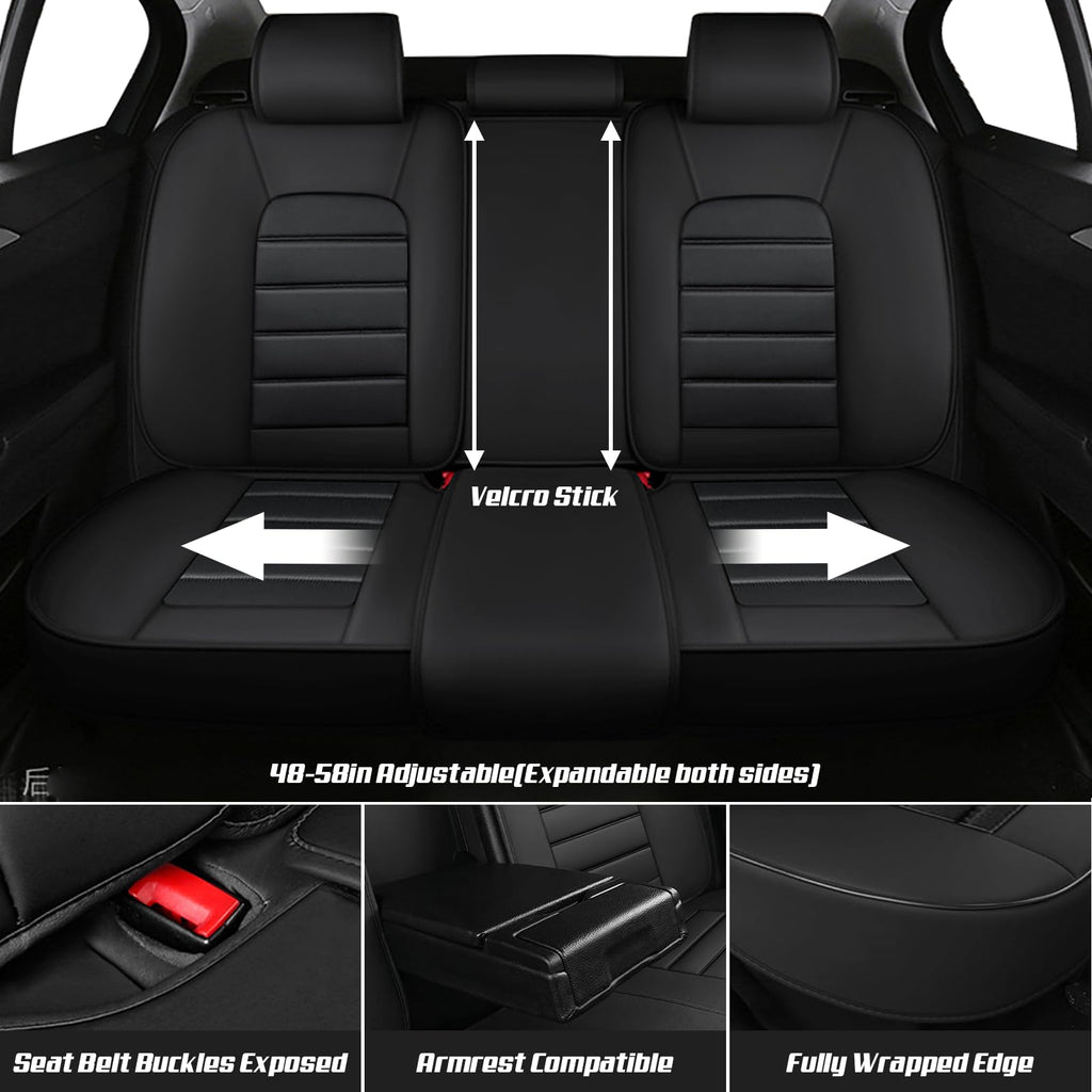 Waterproof Nappa Leather Car Seat Covers Standard 5 Seats Black & Red D5794