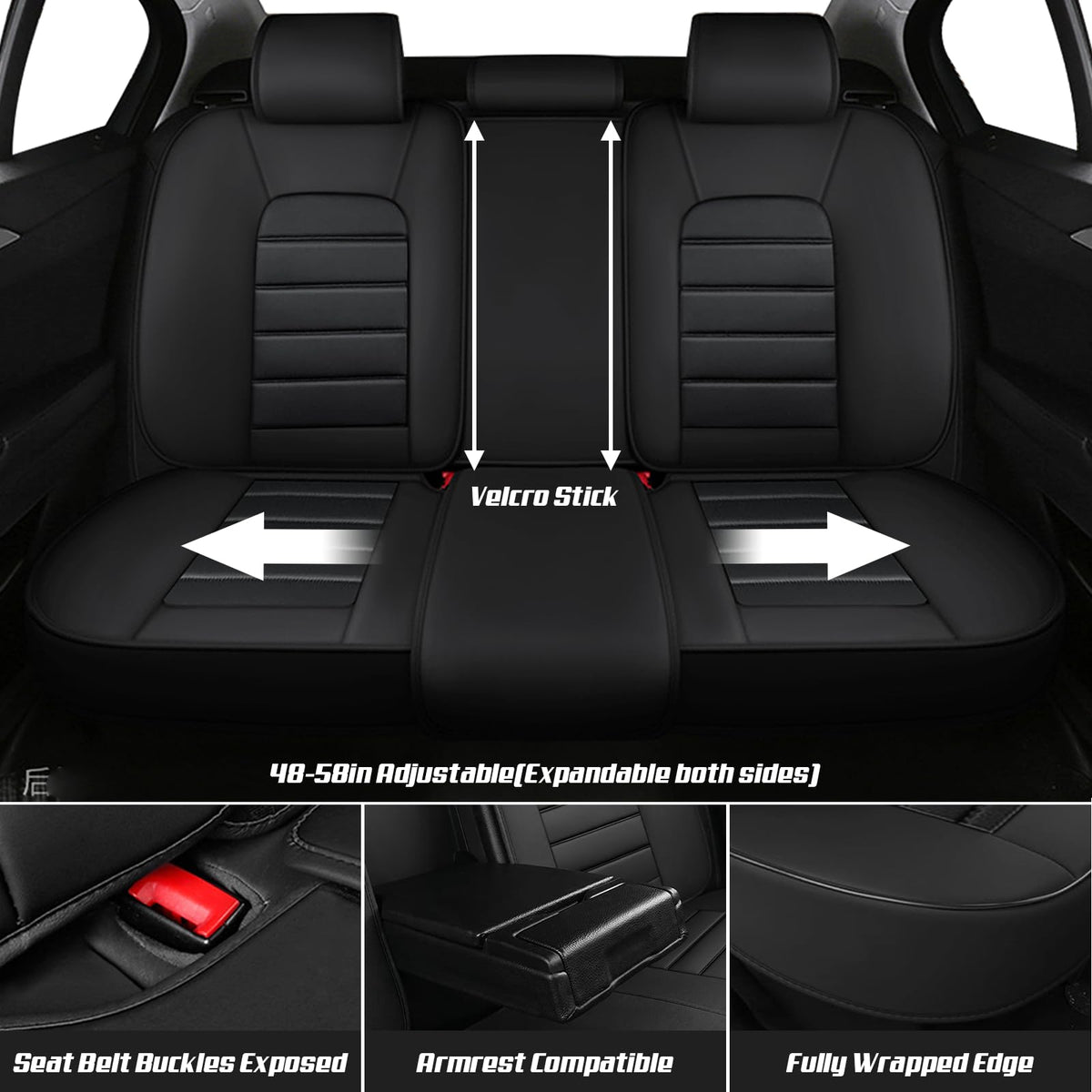 Waterproof Nappa Leather Car Seat Covers Standard 5 Seats Black & Red D5794