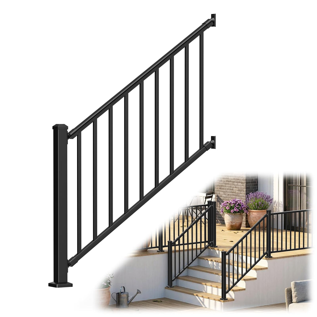 Aluminum Stair Railing Kit with Post, Matte Black T7470
