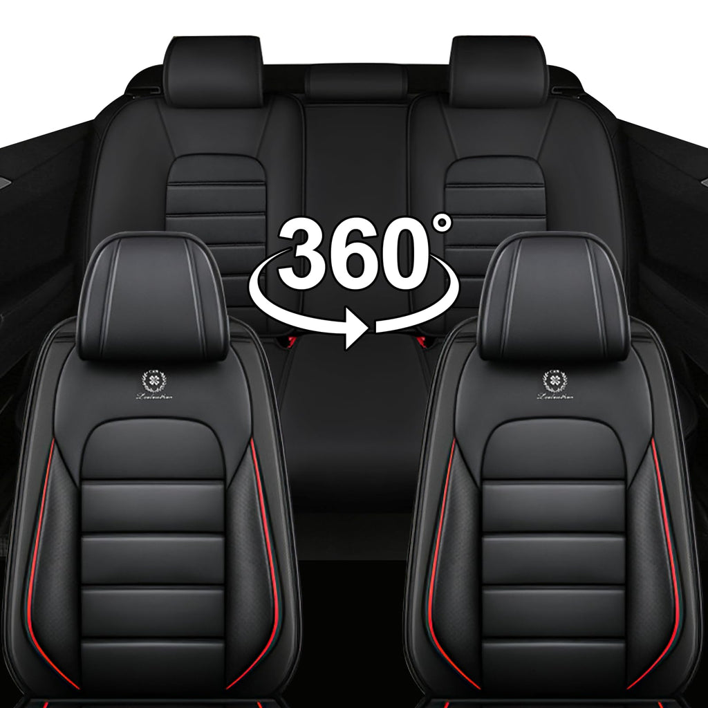 Waterproof Nappa Leather Car Seat Covers Standard 5 Seats Black & Red D5794