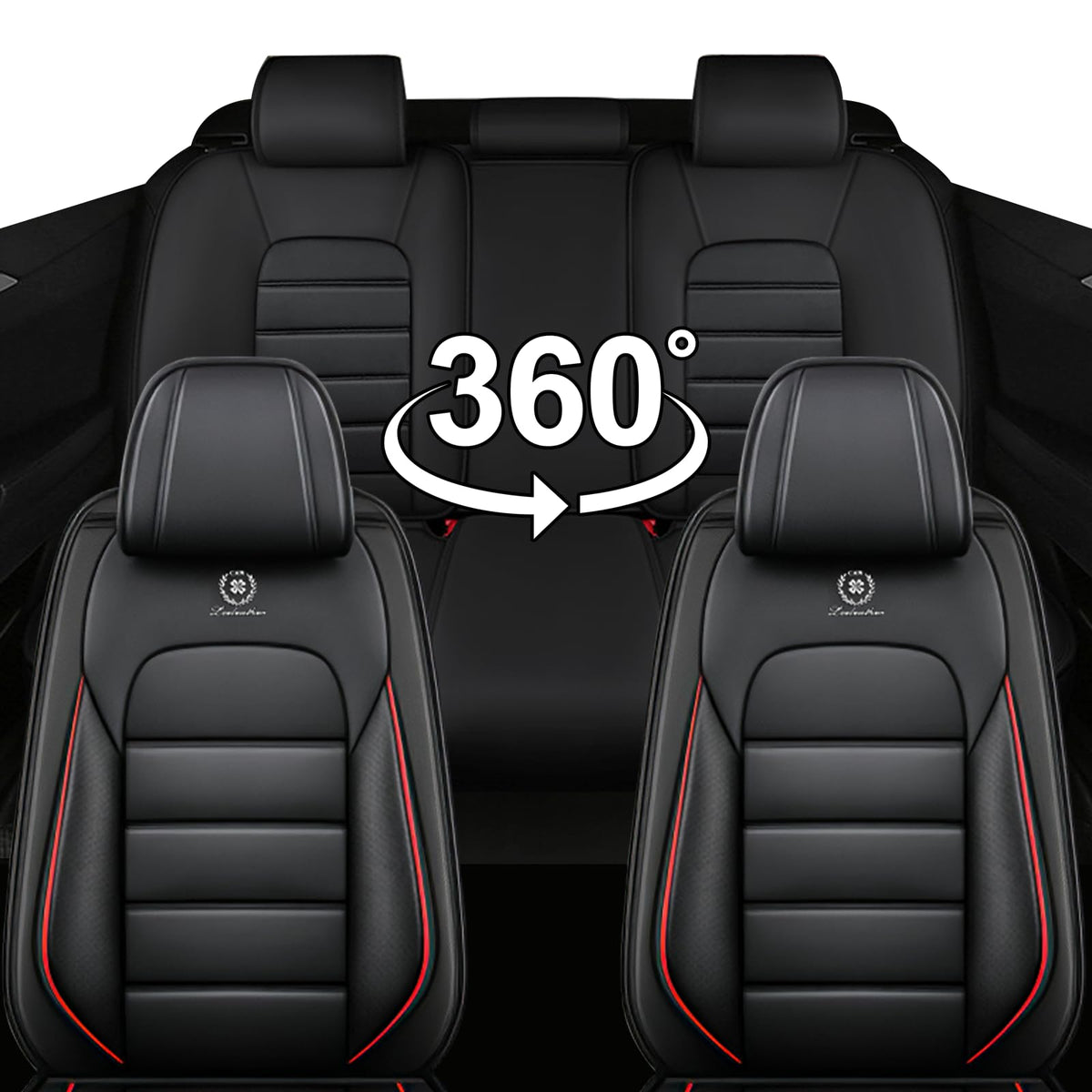 Waterproof Nappa Leather Car Seat Covers Standard 5 Seats Black & Red D5794
