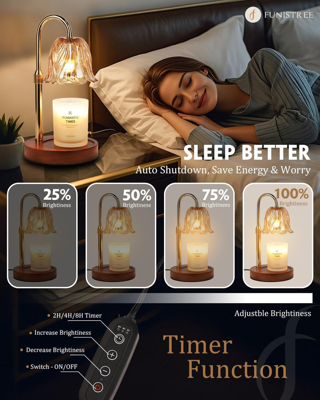 Gold Candle Warmer Lamp with Timer & Dimmer G703951