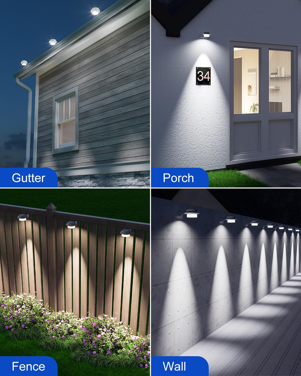 8 Pack Cool White Solar Powered Gutter Mounted Lights M7764