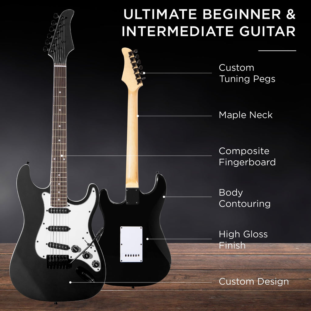 39in Full Size Beginner Electric Guitar Starter Kit with Case, Amp, Strings, Pick - Jet Black L913913