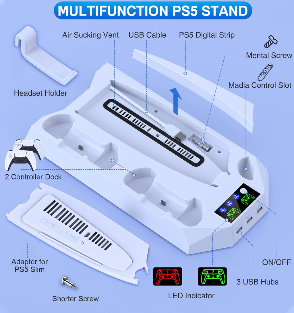 PS5 Cooling Stand with Controller Charging Station, White O759776