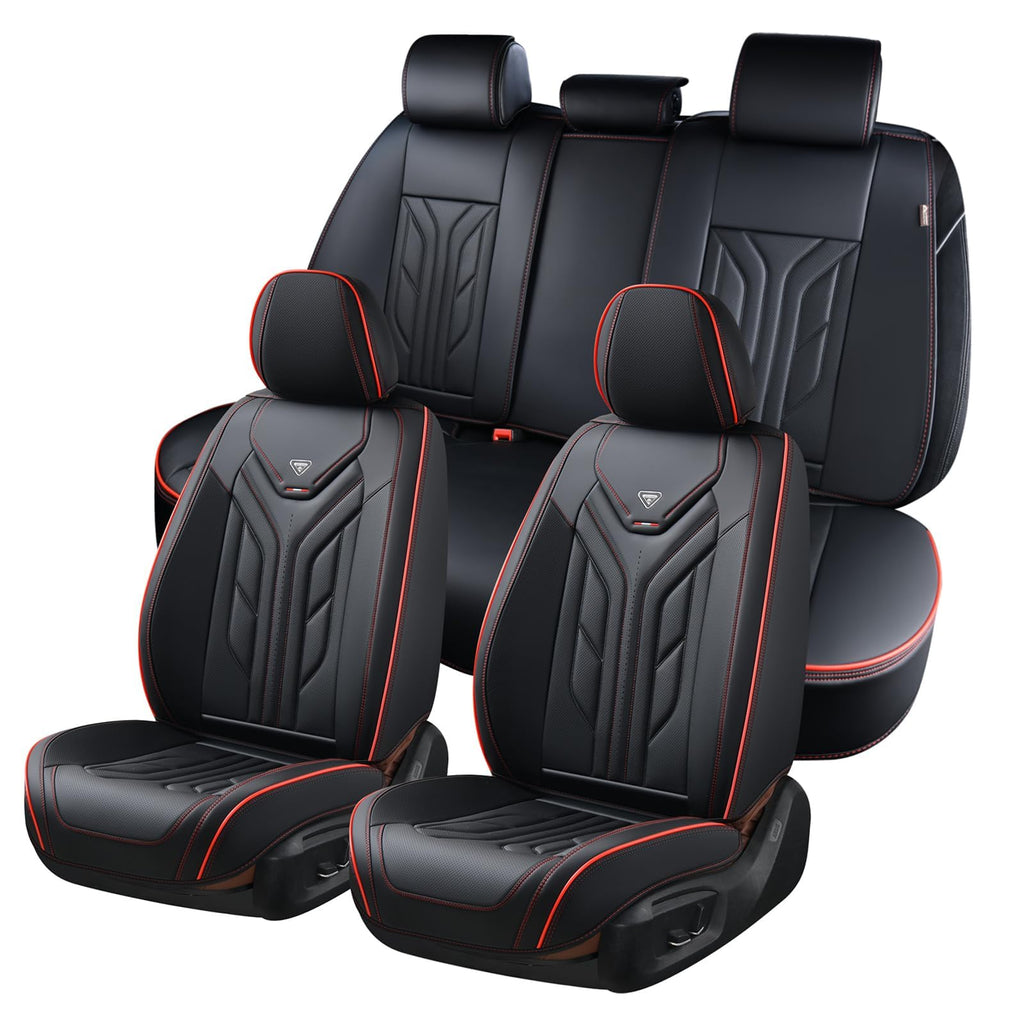 Black & Red Leather Car Seat Covers Full Set O514412