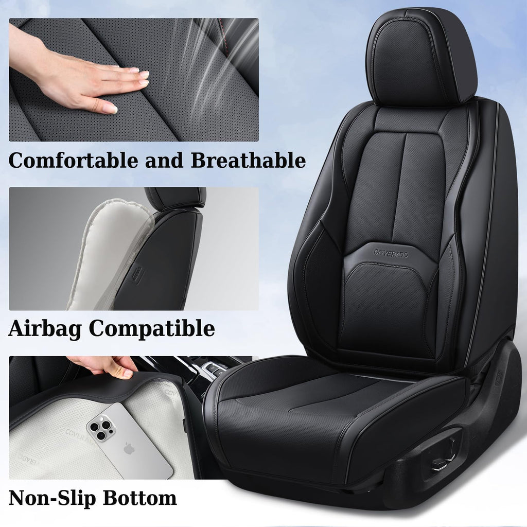 Black Leather Car Seat Covers Full Set U8203
