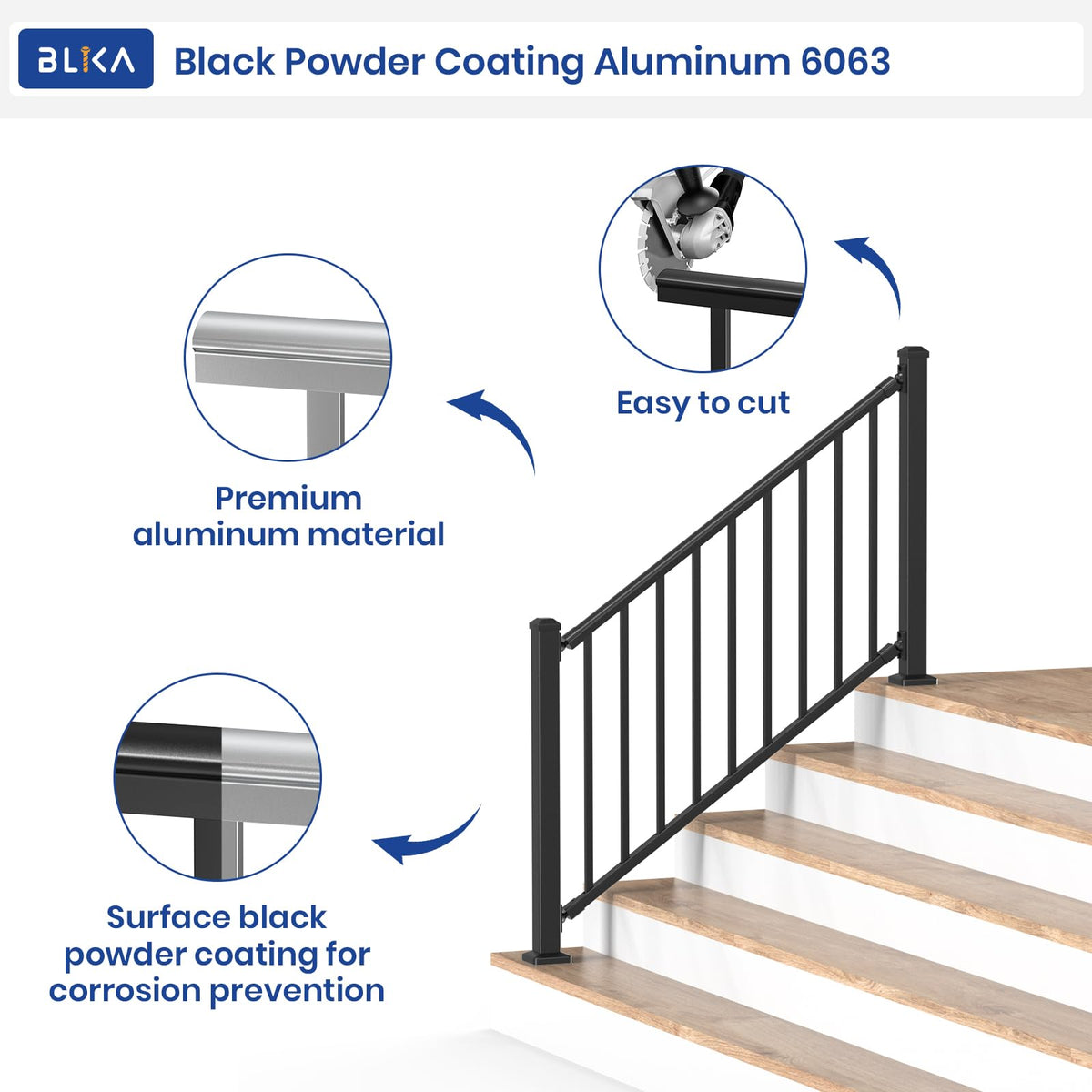 Aluminum Stair Railing Kit with Post, Matte Black T7470
