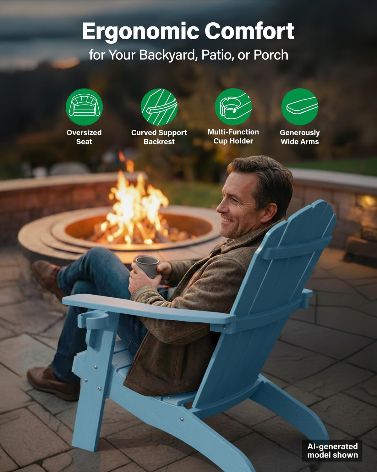 Oversized Adirondack Chair Set of 4 Blue L289681
