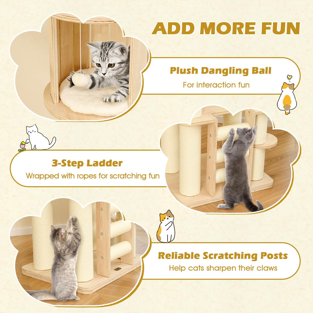 71” Tall Multi-Layer Wood Cat Tree with Scratching Posts X823678