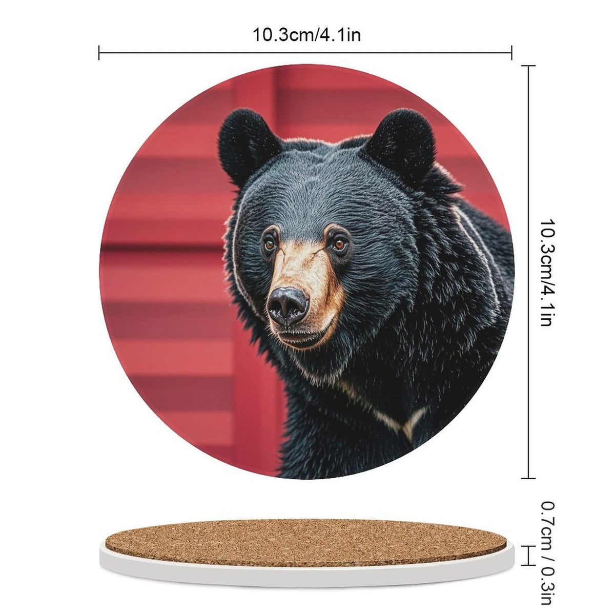 Ceramic Coaster Set of 6 Black Bear Red and Black Plaid Round Coasters Y2792