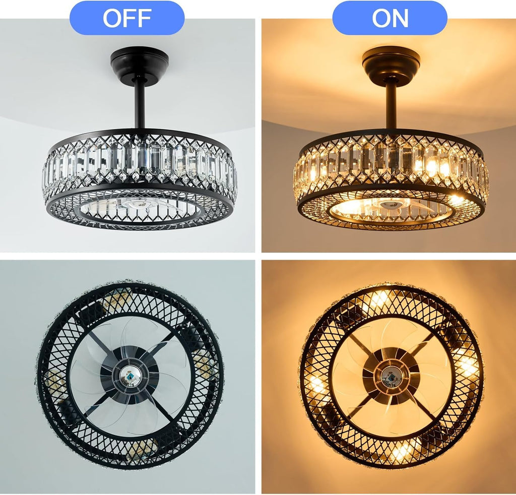20" Black Crystal Ceiling Fan with Lights E5522