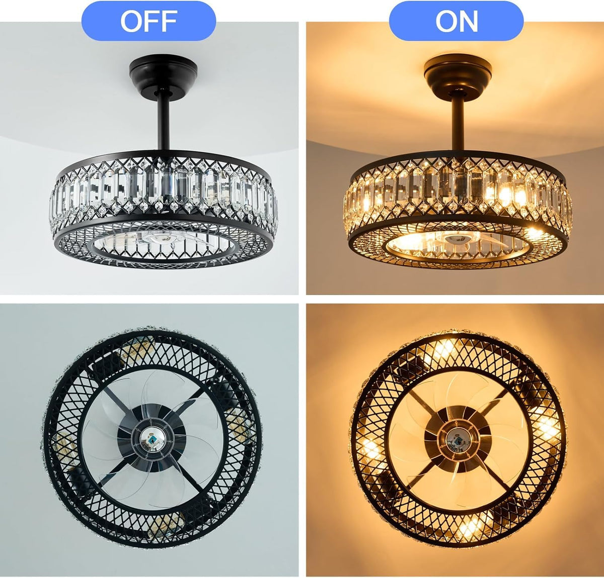 20" Black Crystal Ceiling Fan with Lights E5522