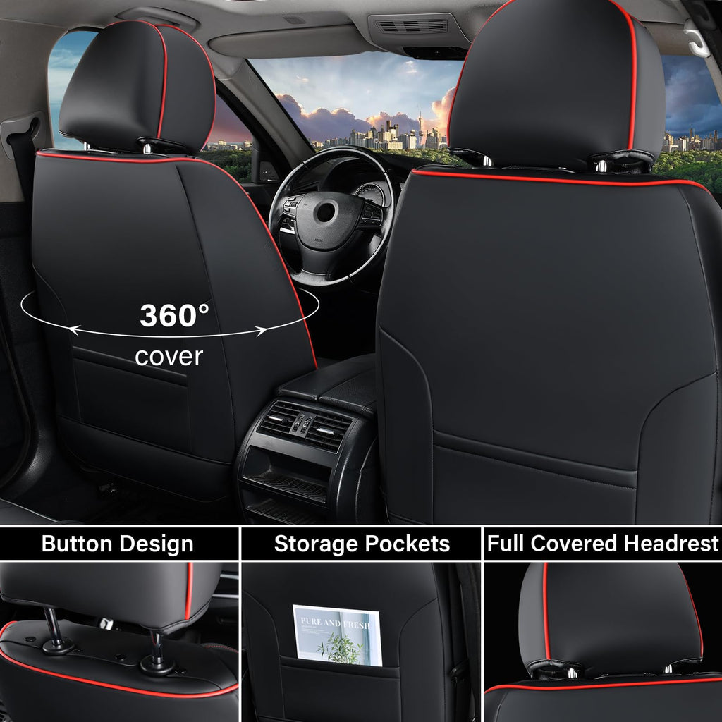 Black & Red Leather Car Seat Covers Full Set O514412