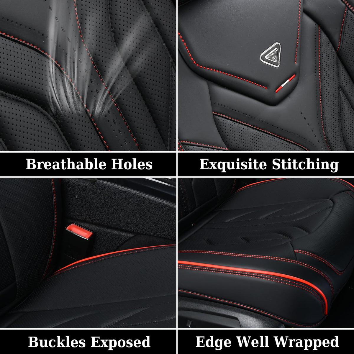 Black & Red Leather Car Seat Covers Full Set O514412