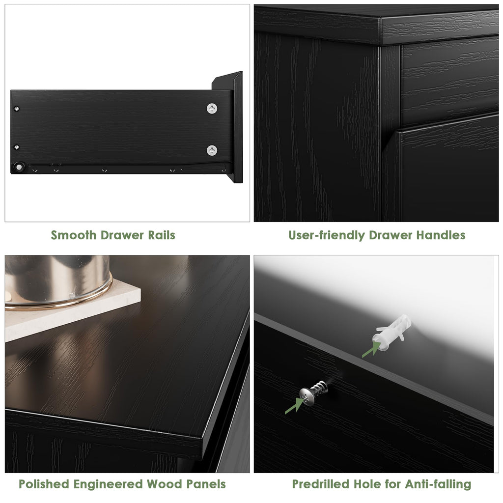 Black 3 Drawer Nightstand U980