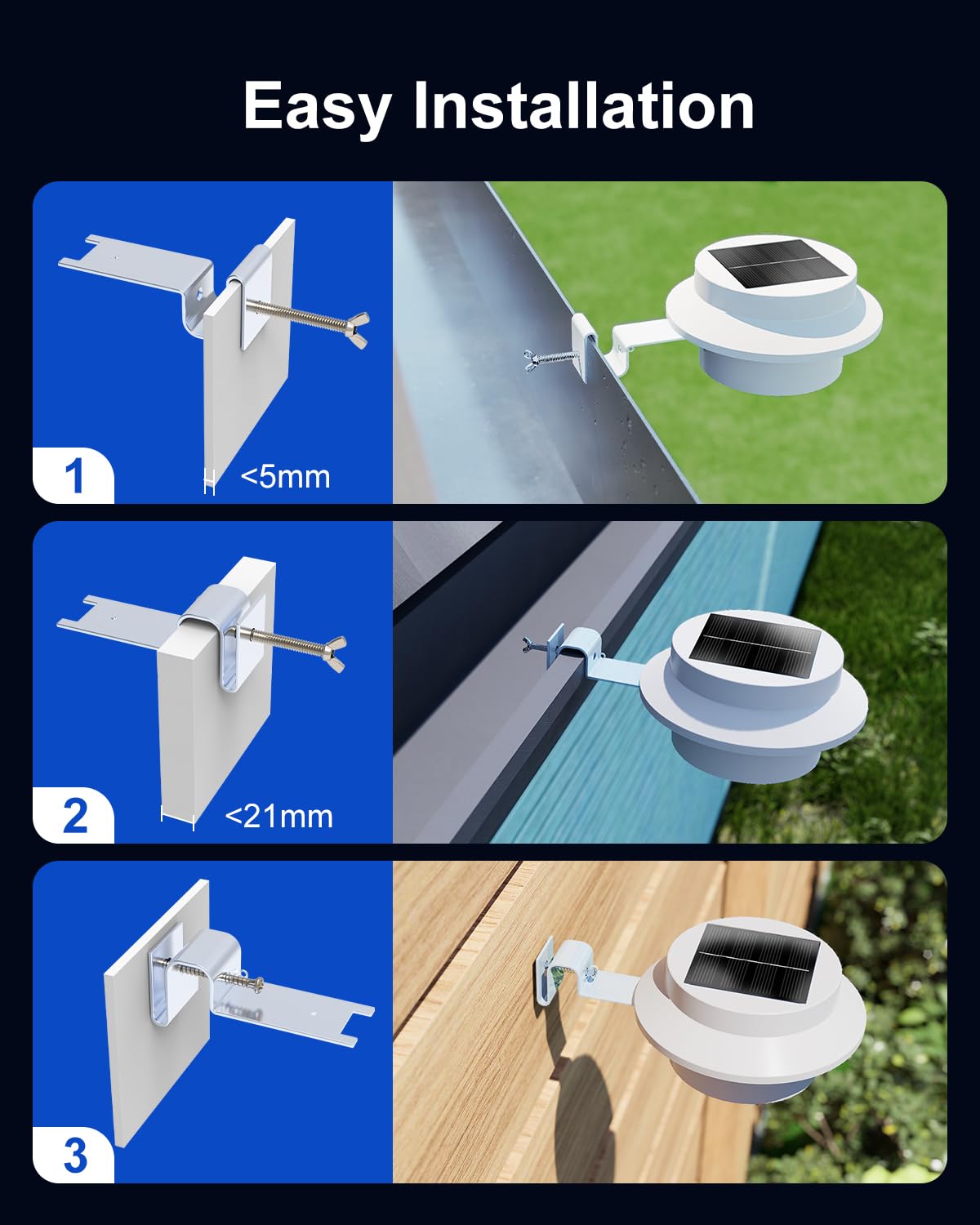 8 Pack Cool White Solar Powered Gutter Mounted Lights M7764