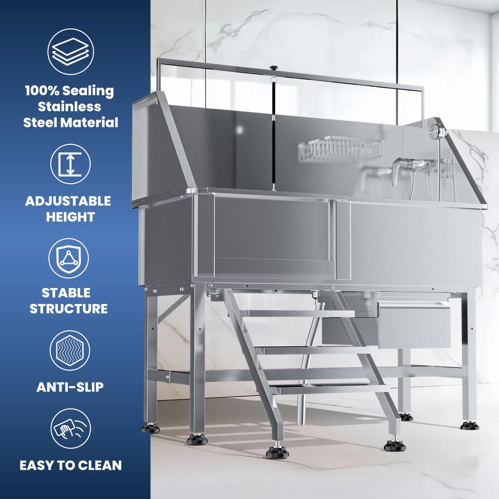 46" Stainless Steel Dog Washing Station with Stairs W551090