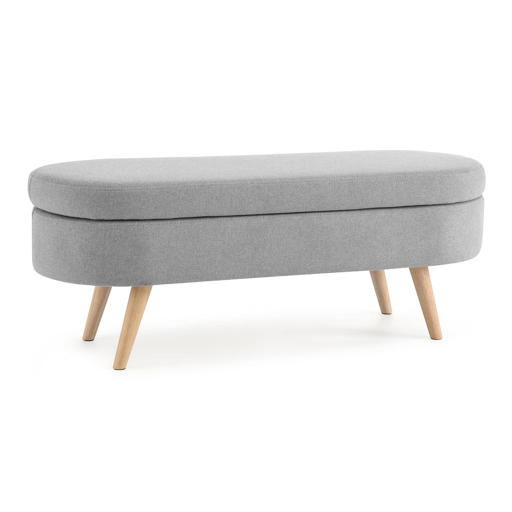 Oval Storage Bench with Linen Fabric and Rubber Wood Legs Grey P437819
