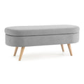 Oval Storage Bench with Linen Fabric and Rubber Wood Legs Grey P437819