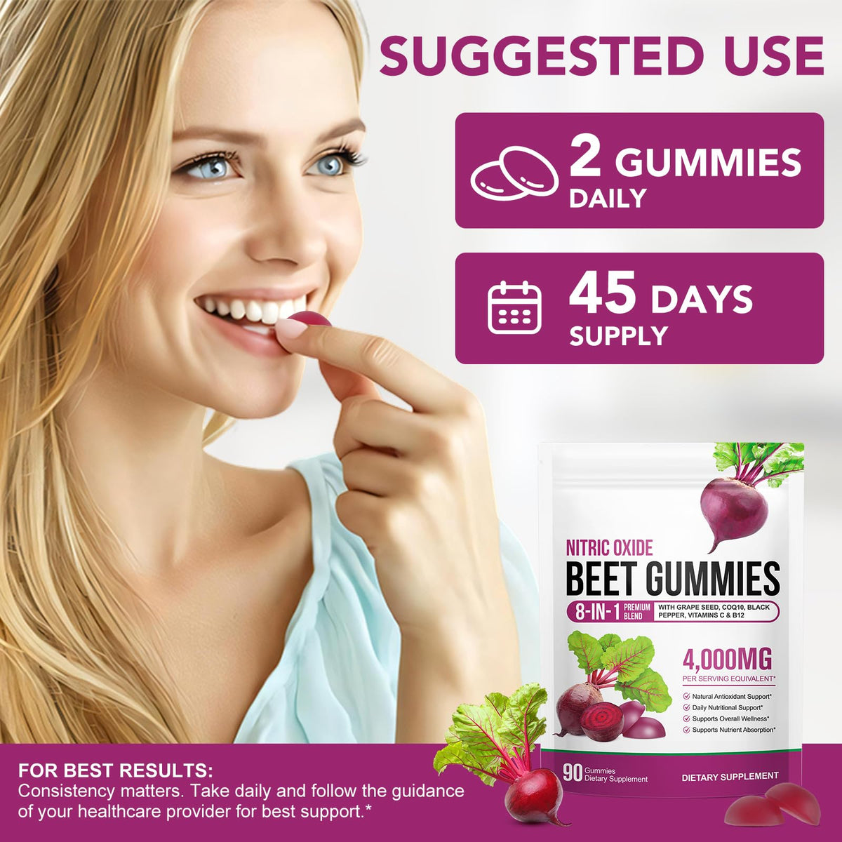 Sugar Free Beet Root Gummies with CoQ10, Grapeseed Extract, Vitamin B12, C S715632