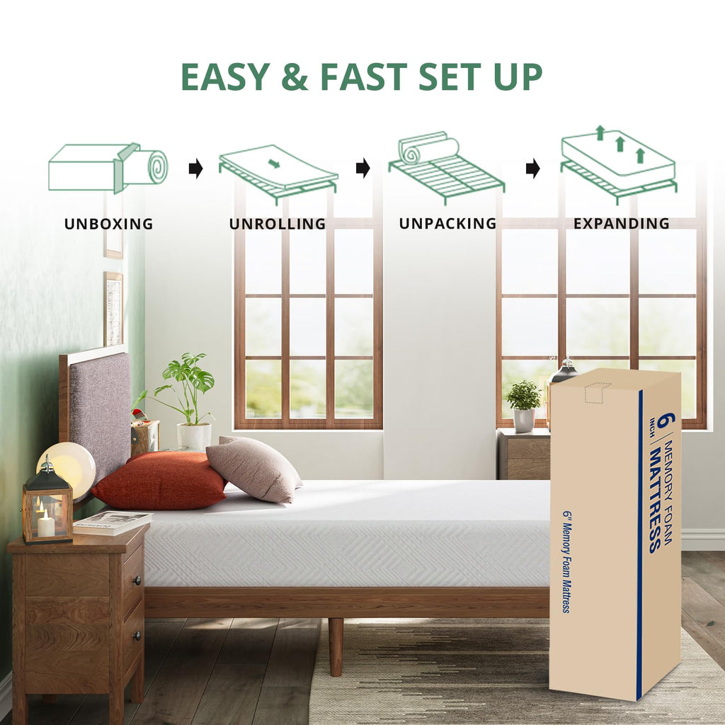 Twin 6 Inch Green Tea Gel Memory Foam Mattress U3422