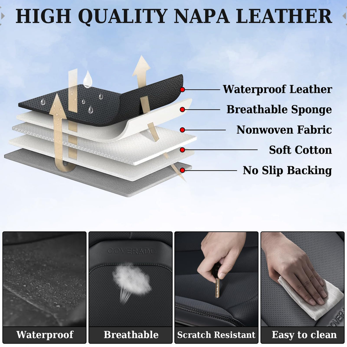 Black Leather Car Seat Covers Full Set U8203