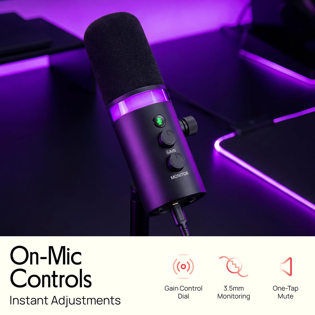 USB/XLR Cardioid Recording Microphone with RGB Lighting and Desktop Stand S44385