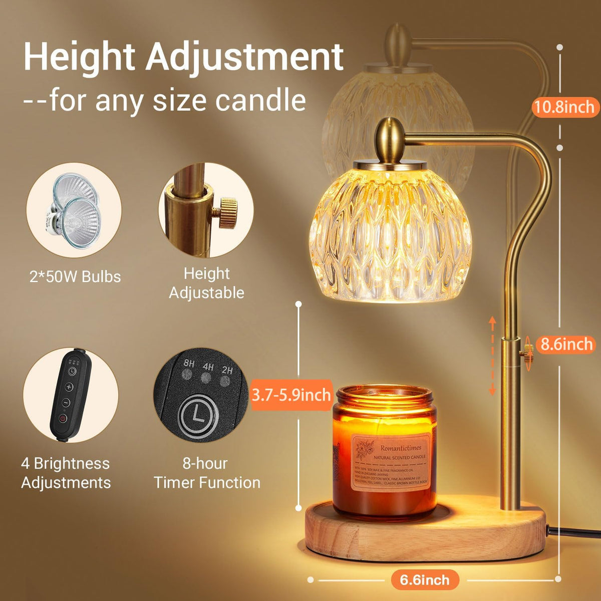 Candle Warmer Lamp with Timer & Dimmer Height Adjustable K257614