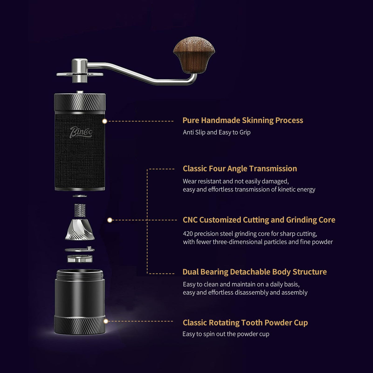 Manual Coffee Bean Grinder with Stainless Steel Conical Burr I23388