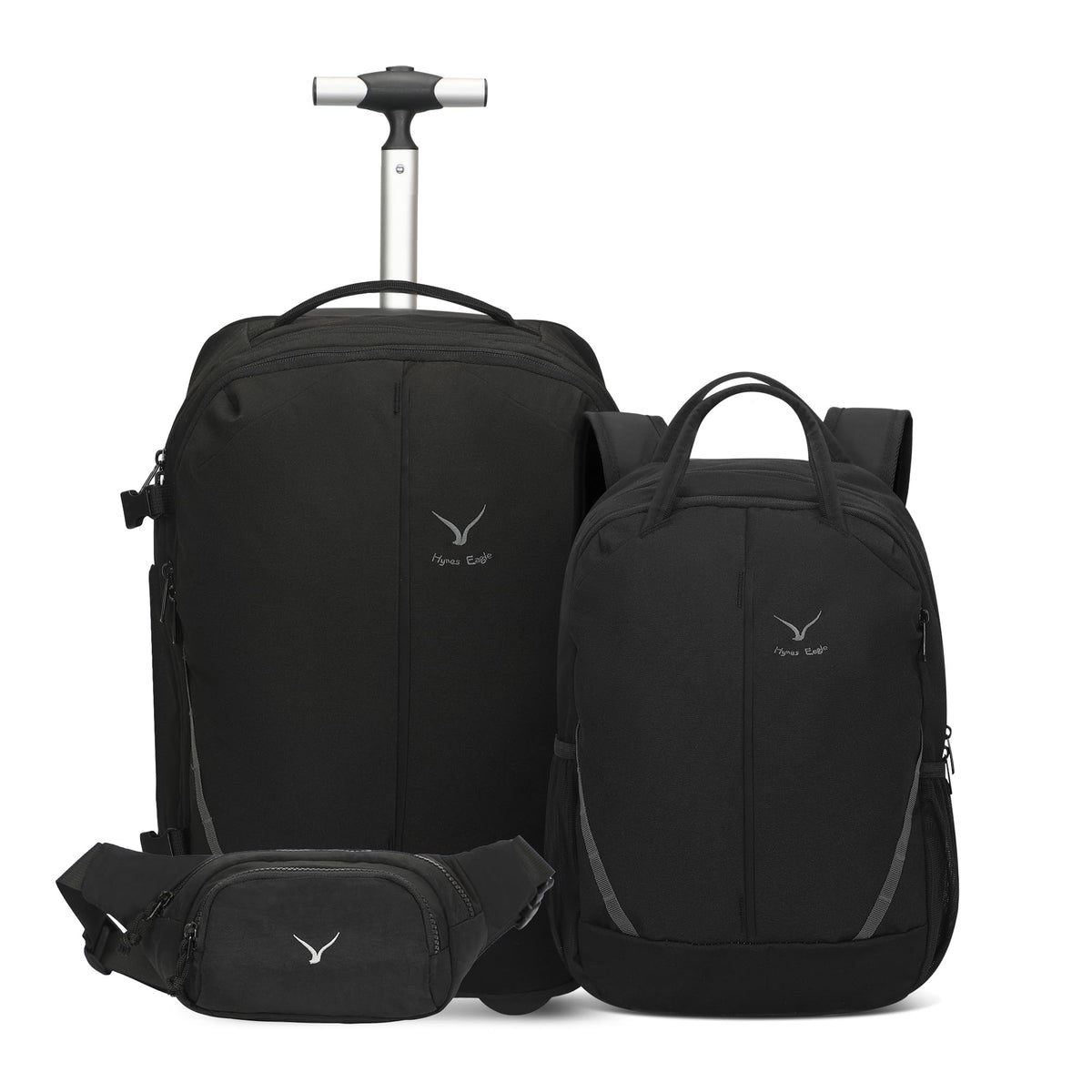 Rolling Backpack with Wheels 43L with Waist Pack Black Q76080
