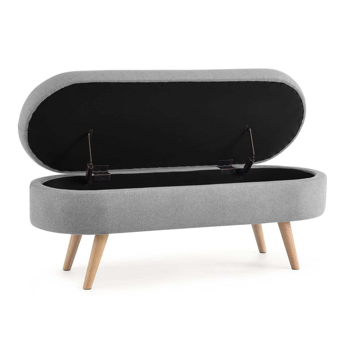 Oval Storage Bench with Linen Fabric and Rubber Wood Legs Grey P437819