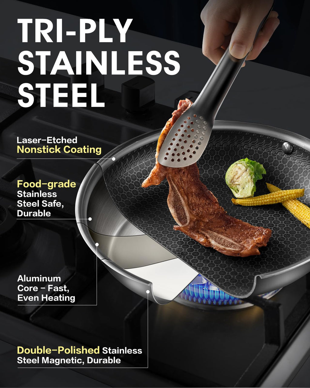 Nonstick Stainless Steel Frying Pans with Lid M9330