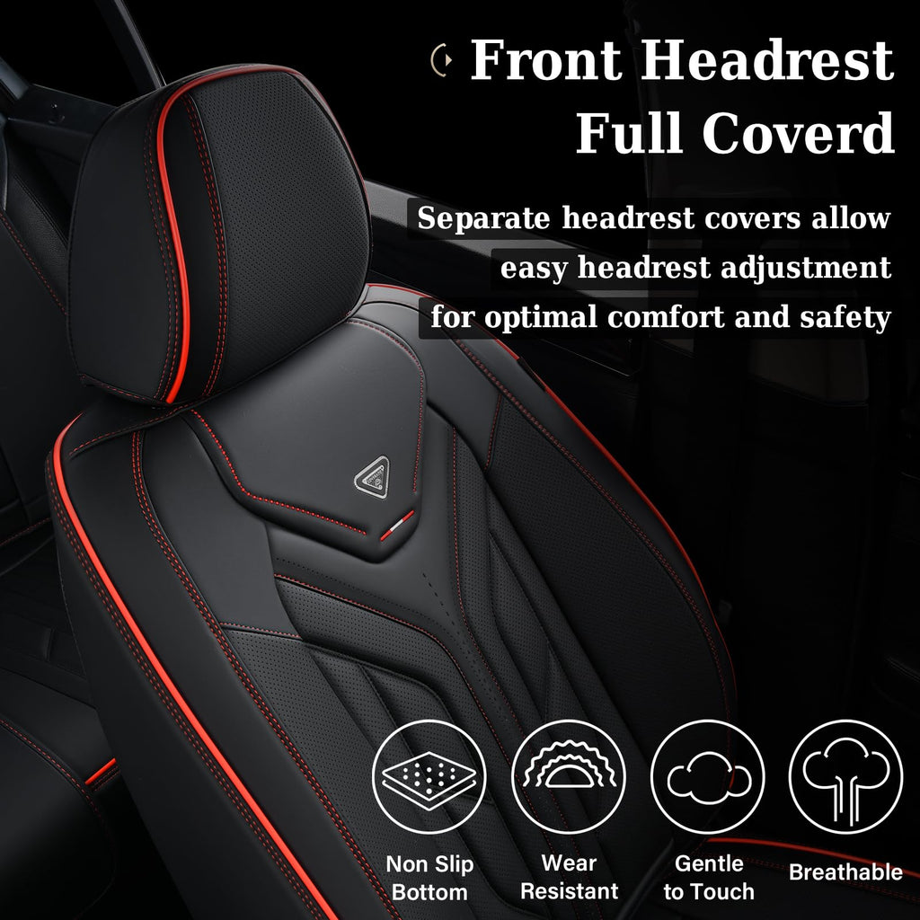 Black & Red Leather Car Seat Covers Full Set O514412