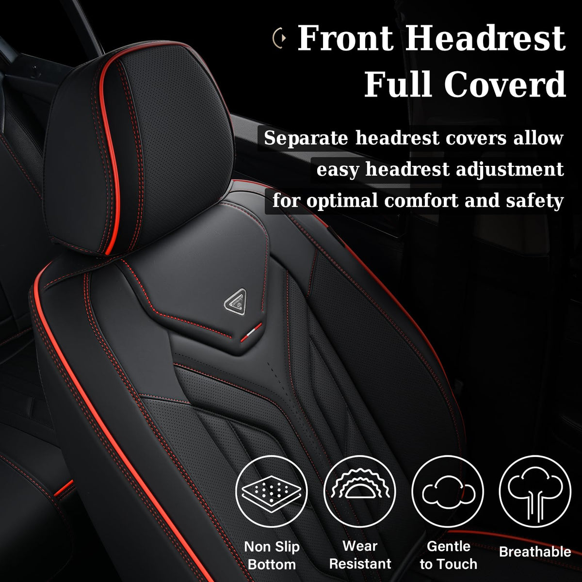 Black & Red Leather Car Seat Covers Full Set O514412