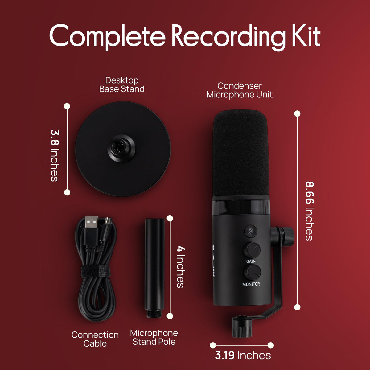 USB/XLR Cardioid Recording Microphone with RGB Lighting and Desktop Stand S44385