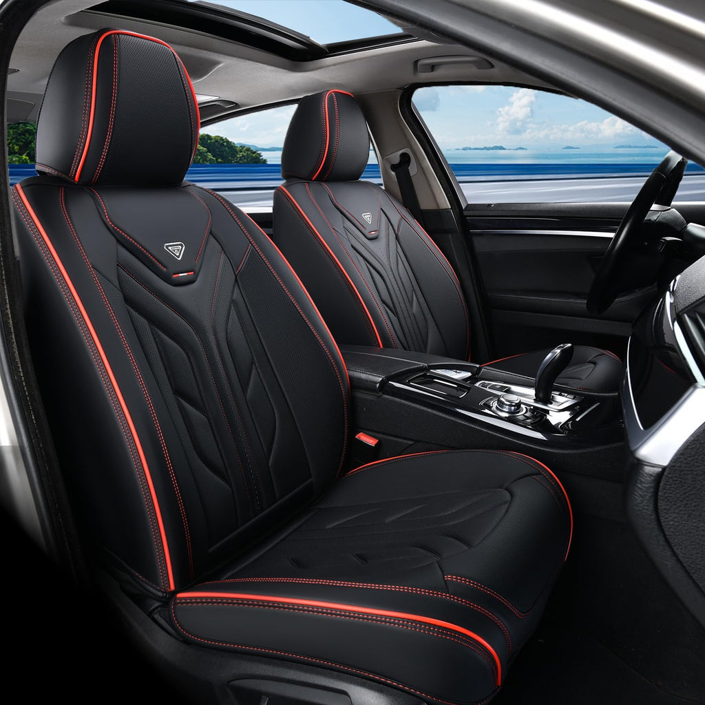 Black & Red Leather Car Seat Covers Full Set O514412