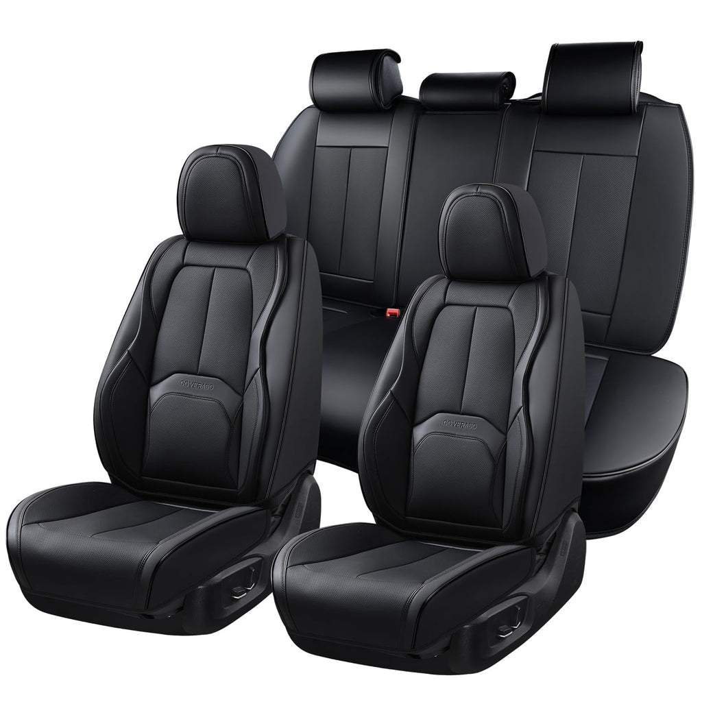 Black Leather Car Seat Covers Full Set U8203