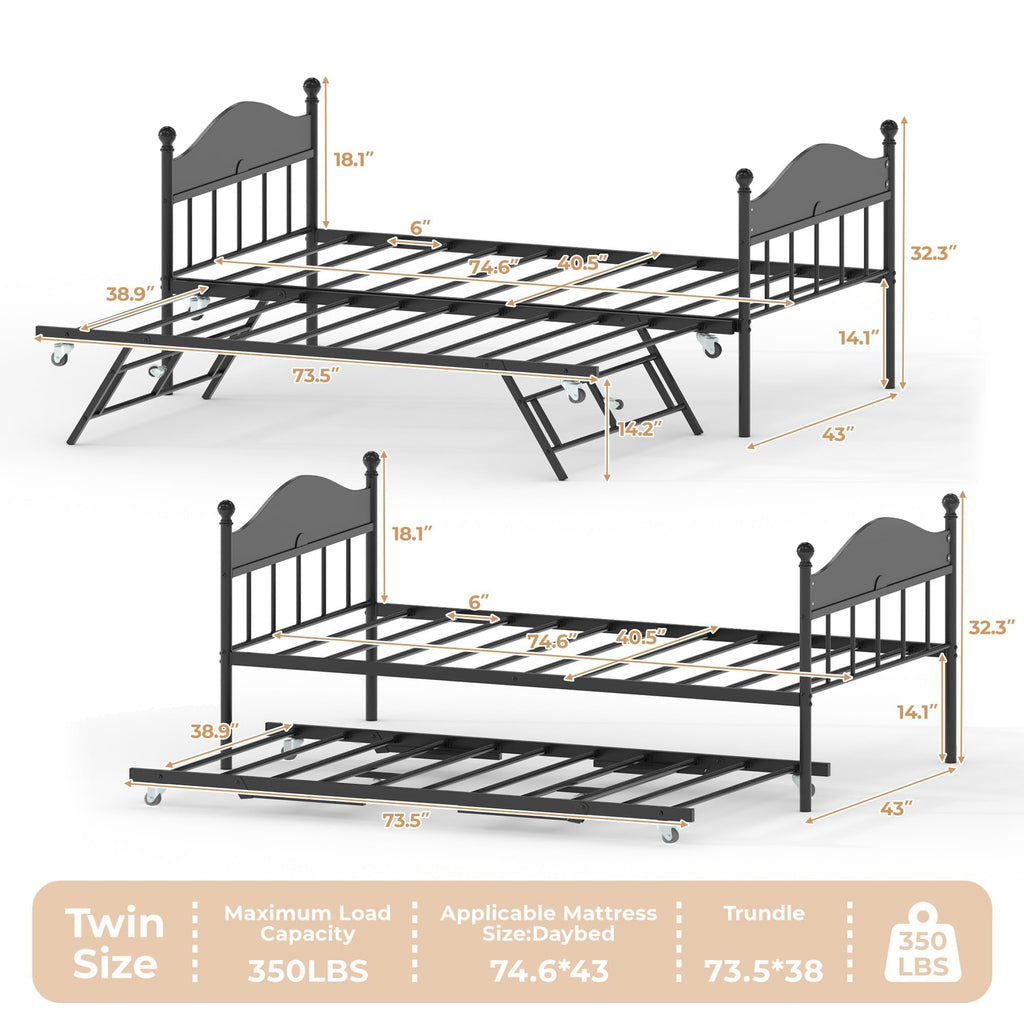 Black Daybed with Pop Up Trundle V532631
