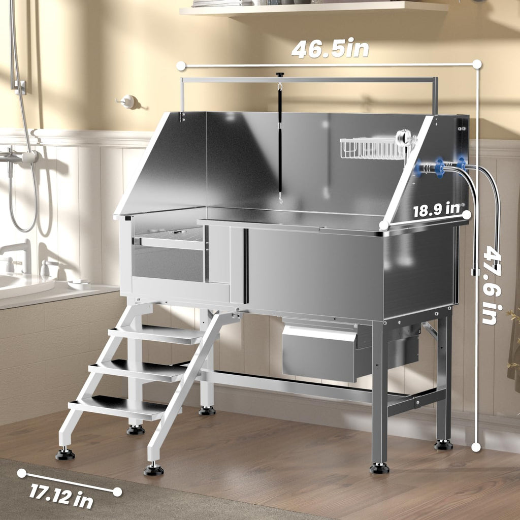 46" Stainless Steel Dog Washing Station with Stairs W551090