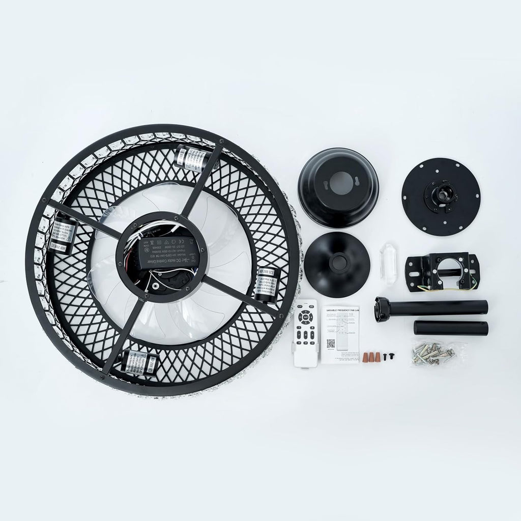 20" Black Crystal Ceiling Fan with Lights E5522