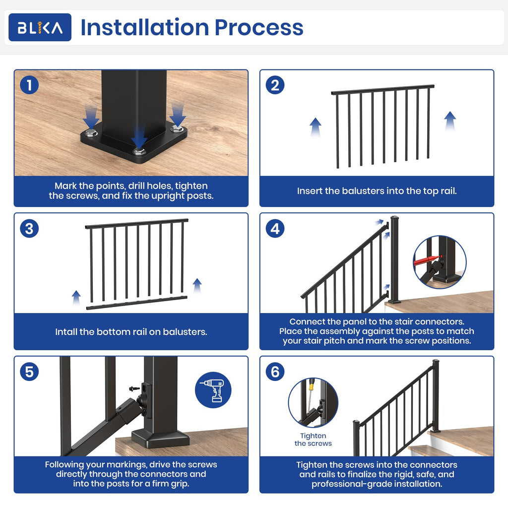 Aluminum Stair Railing Kit with Post, Matte Black T7470